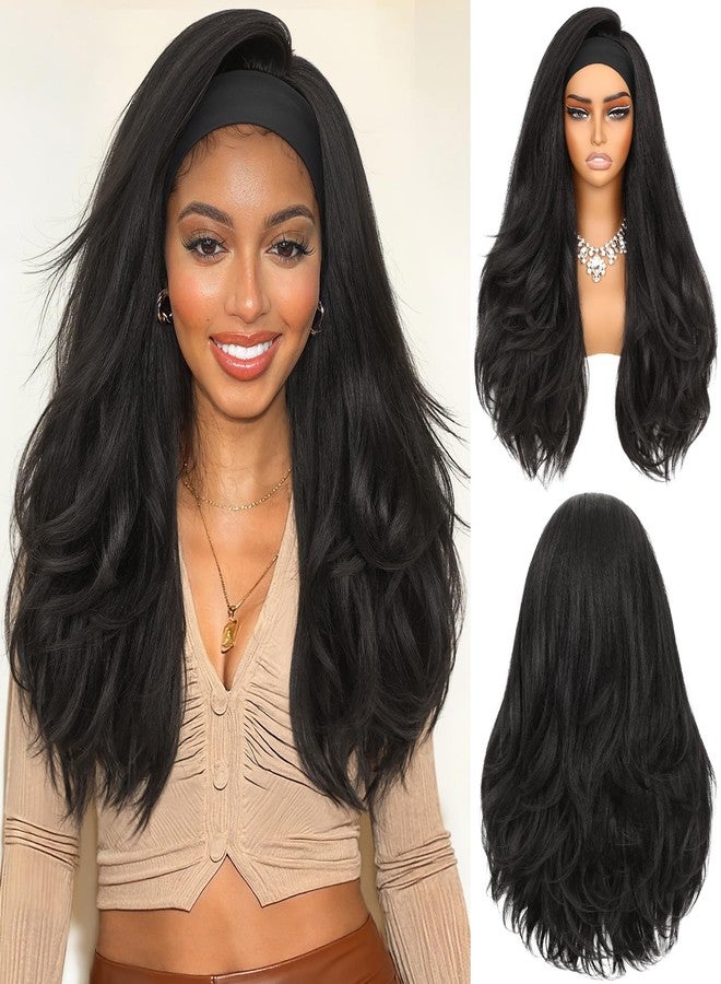 Lady Miranda 26 Inch Yaki Wavy Headband Wigs for Black Women Wear and Go Kinky Straight Headband Wig with Layered Blowout Texture Lightweight Glueless Half Wig Natural Looking Synthetic Wig - Image 1